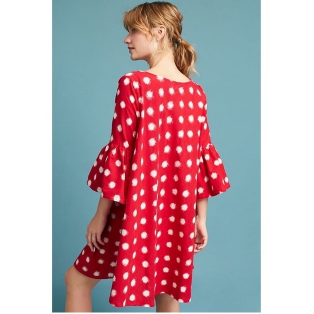 Anthropologie Spotted Bell-Sleeve Swing Dress - Picture 3 of 6